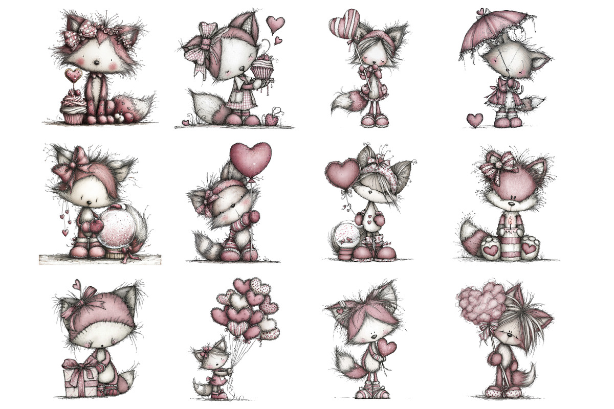 Valentine's Whimsical Foxs Clipart, an Illustration by Design Market (Photo 2 of 3)