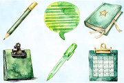 Watercolor Green Planner Clipart, an Illustration by Craft Nest (Thumbnail 4 of 9)