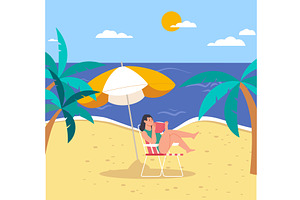 Girl reading book on the beach, a Sport Illustration by LadadikArt