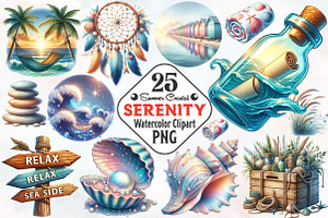 Summer Coastal Serenity Clipart, an Illustration by RobertsArt