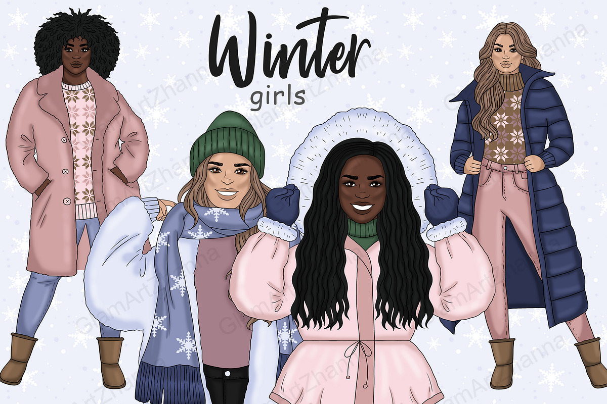 Winter Girls Clipart, a Seasonal Illustration by GlamArtZhanna (Photo 1 of 5)