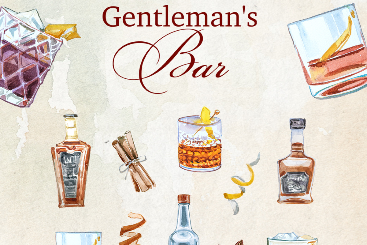 Gentleman's Bar Watercolor Clipart, a Food Illustration by ArtCreationsDesign (Photo 3 of 12)