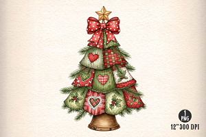 Retro Patchwork Christmas Tree Png, an Illustration by Dream Creation
