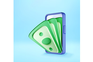 Smartphone with pile of 3d money out, a Finance Illustration by Abscent