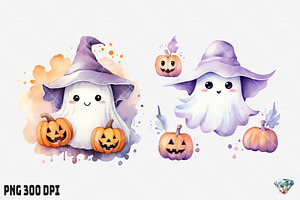 Cute Halloween Ghost Watercolor