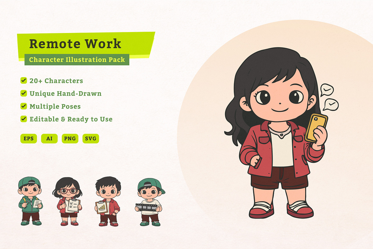 Remote Work Character Illustration, an Illustration by MEANDSTUDIO (Photo 1 of 5)