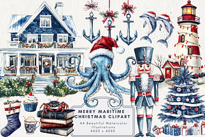 Merry Maritime Christmas Clipart, an Illustration by NadiaTheronArt