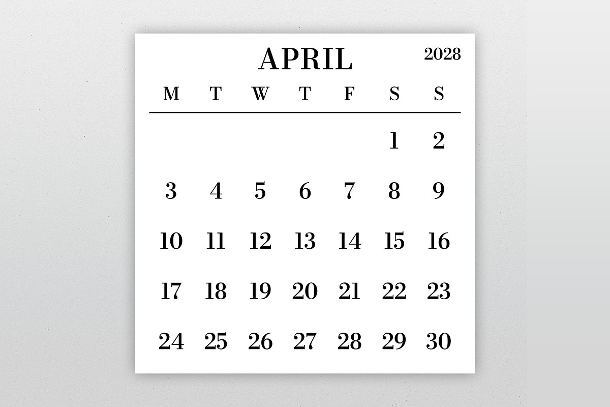 2028 Large Number MON-SUN Calendar, a Stationery Template by Running With Foxes (Photo 2 of 5)