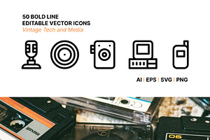 50 Vintage Technology & Media Icons