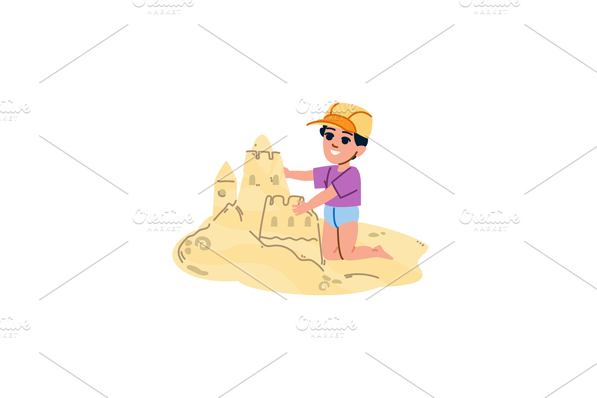 Child building sandcastle on beach, an Object Illustration by pikepicture