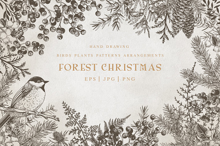 Forest Christmas  b&w, a Decorative Illustration by Lisla