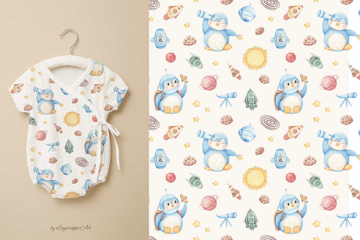 Space Penguin Clipart & Patterns, a Pattern Graphic by Lagniappe Art (Photo 7 of 15)