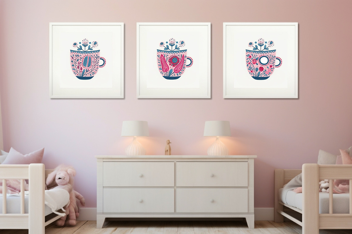 8 pink folk flower in cup print, a Decorative Illustration by ARTOZEN DIGITAL (Photo 7 of 10)