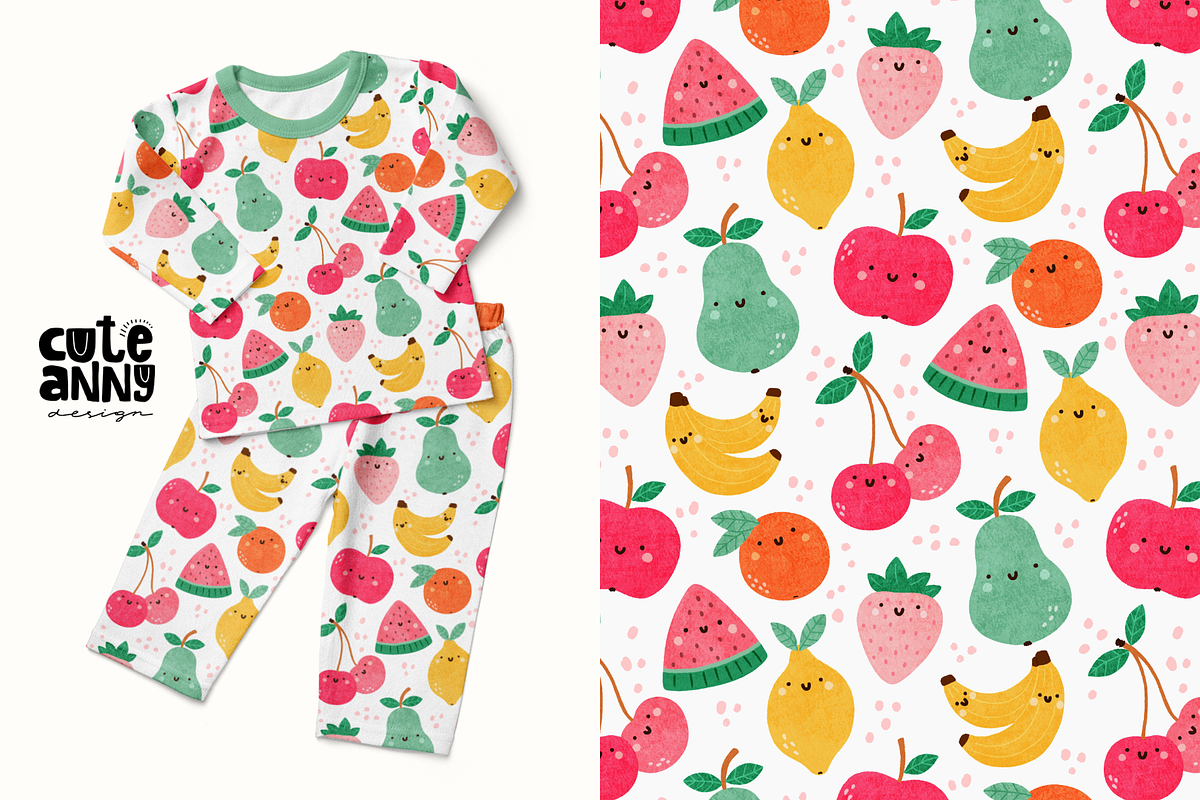 Pattern with funny fruits, a Pattern Graphic by Cuteanny Design (Photo 1 of 4)