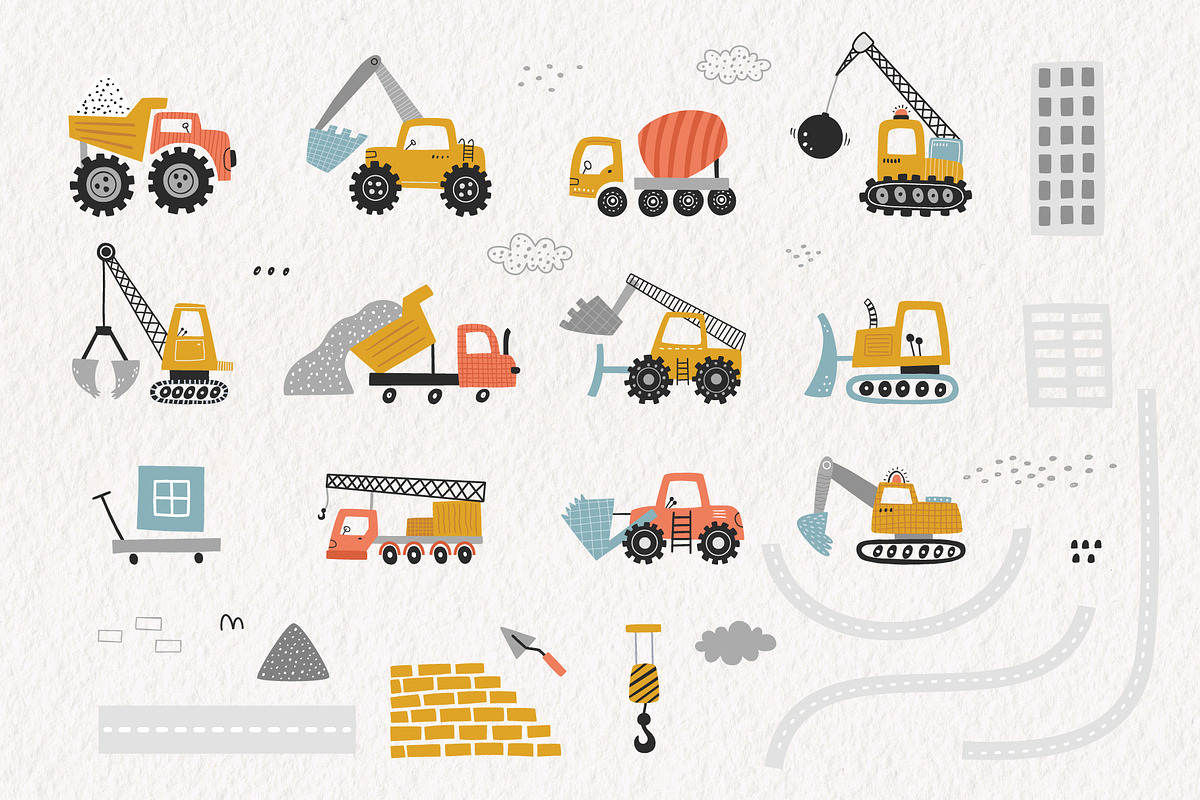 Cute Excavators Clipart Collection, a Transportation Illustration by Leysan Shayak (Photo 3 of 8)