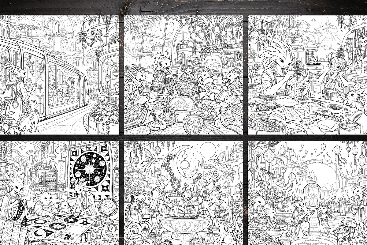 Cozy Sci-Fi Adult Coloring Pages, a Brochure Template by LA Design (Photo 3 of 10)