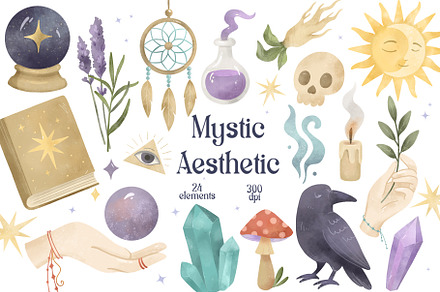 Magic aesthetic witches clipart, a Seasonal Illustration by ArtGiftsStudio