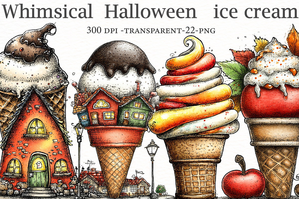 Whimsical Halloween Ice Cream, a Seasonal Illustration by Designworld (Photo 1 of 9)