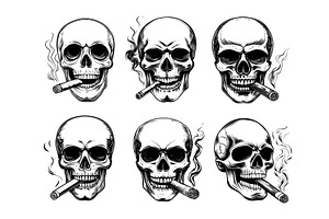 Black ink sketch smoking skull. Bad, an Object Illustration by Stock-Smart-Start