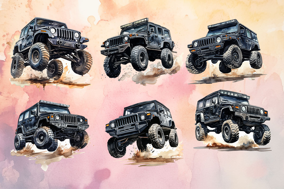 cartoon  jeep watercolor bundle, an Object Graphic by Pixxel_Studio (Photo 3 of 3)