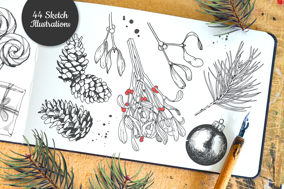 Christmas Sketch Set, a Decorative Illustration by Mona Monash (Photo 2 of 10)