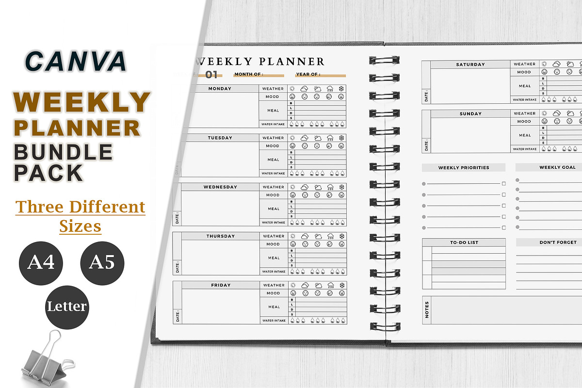 Weekly Planner Canva, a Stationery Template by DesignByStore (Photo 1 of 4)
