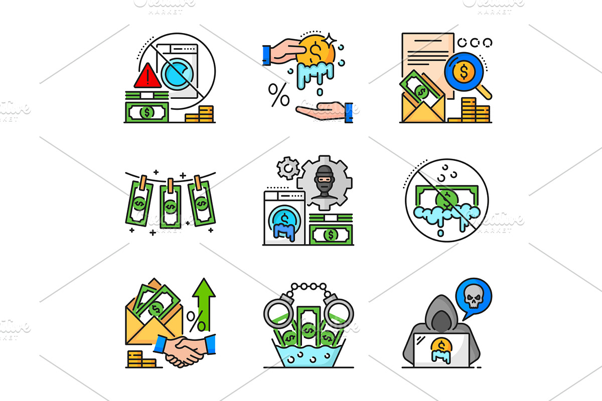 AML anti money laundering icons, a Finance Illustration by Vector Tradition