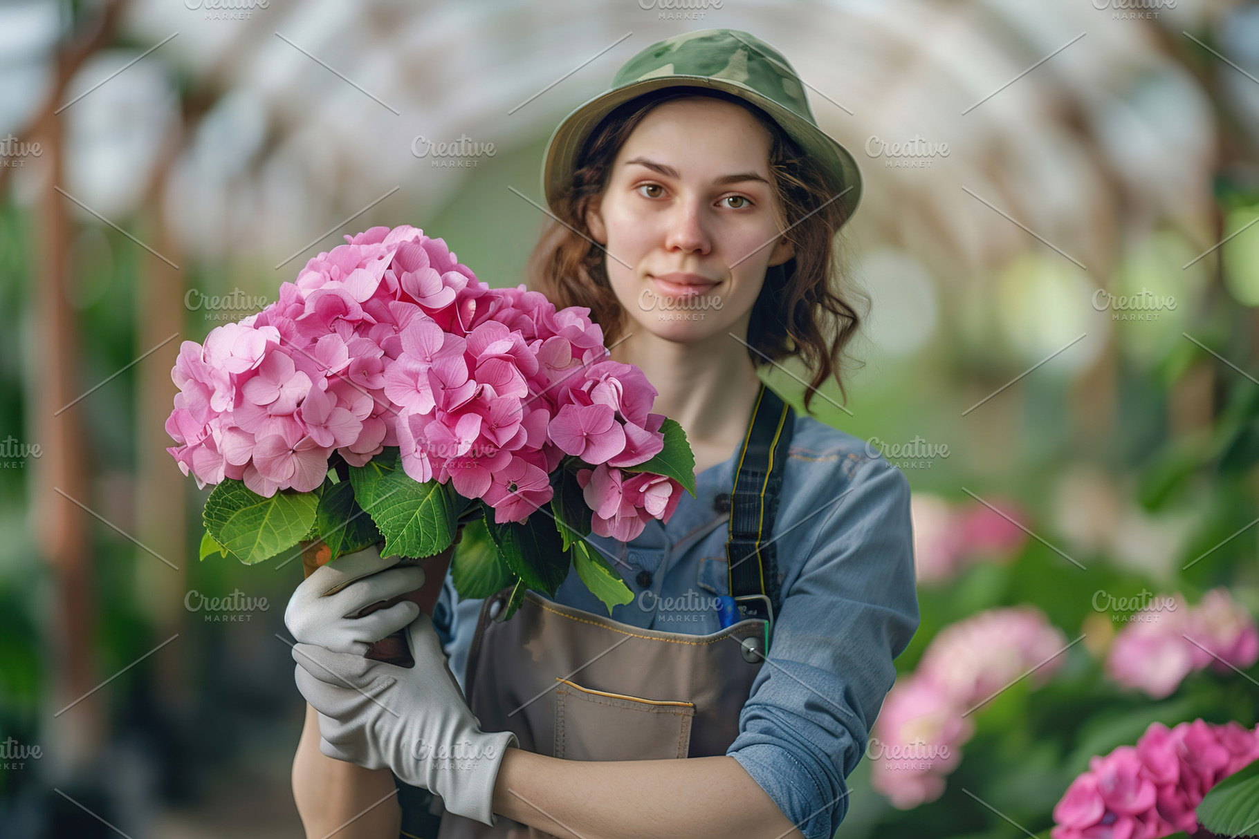 Young woman gardening flowers in greenhouse, a Person Photo by AlyaAnd