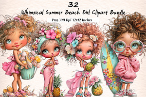 Whimsical Summer Beach Girl Clipart, an Illustration by Digital Artistic99