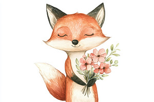 Charming fox holds vibrant flowers, a Photo by Pavel_design
