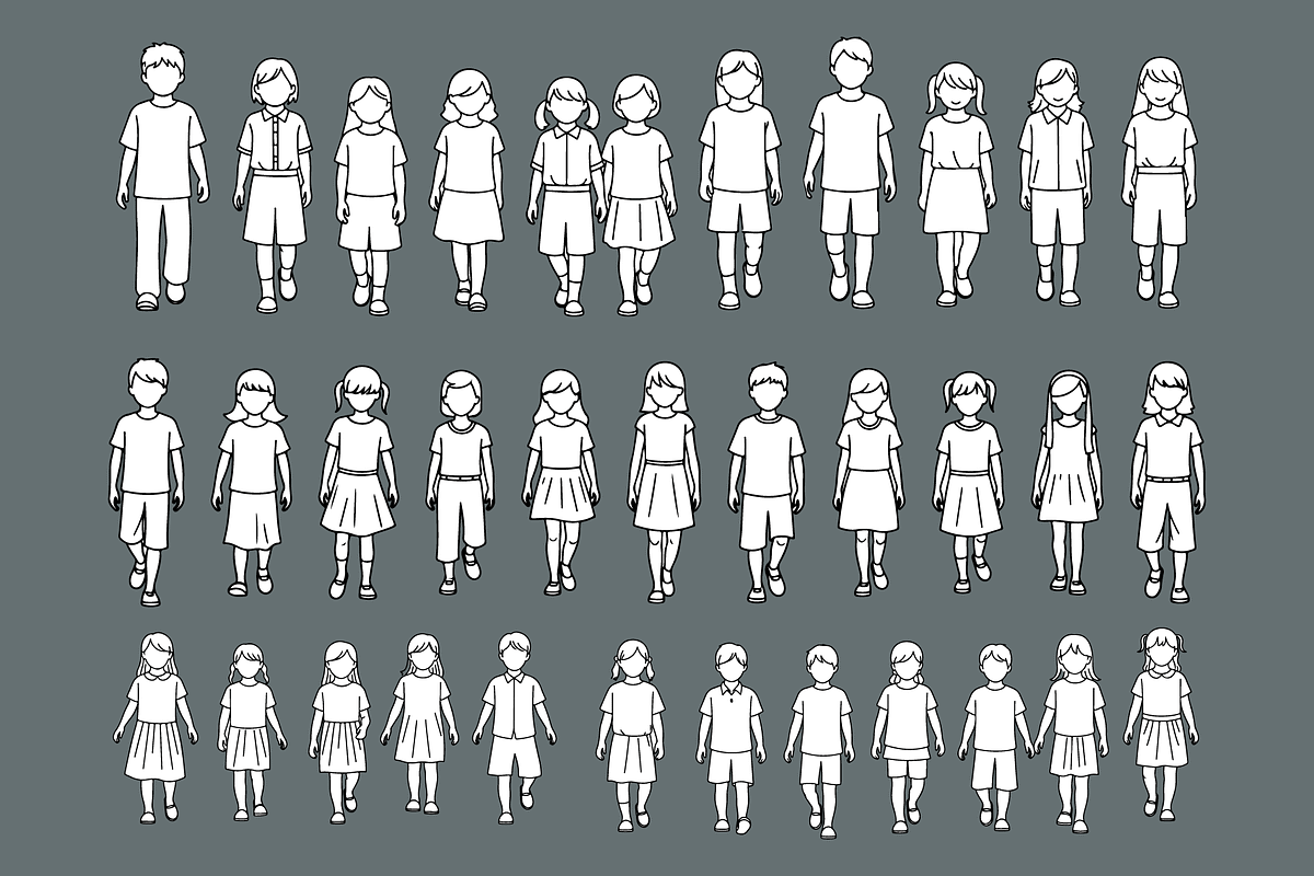 Children Front View Vector Set, a Person Illustration by MkStudio