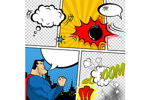 Vector Retro Comic Book Template, a Work Illustration by Things for designers