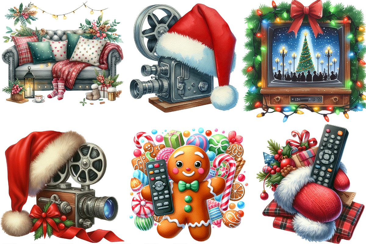Christmas Movie Night Clipart, an Illustration by Designking (Photo 3 of 4)