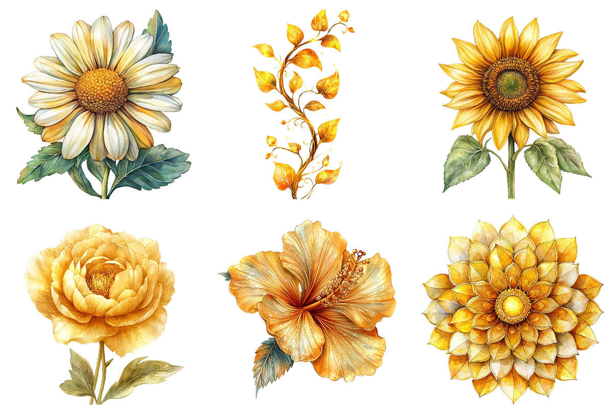 Gold Glowy Flowers Clipart Flower Pn, an Illustration by DreamArtGraphic (Photo 3 of 4)