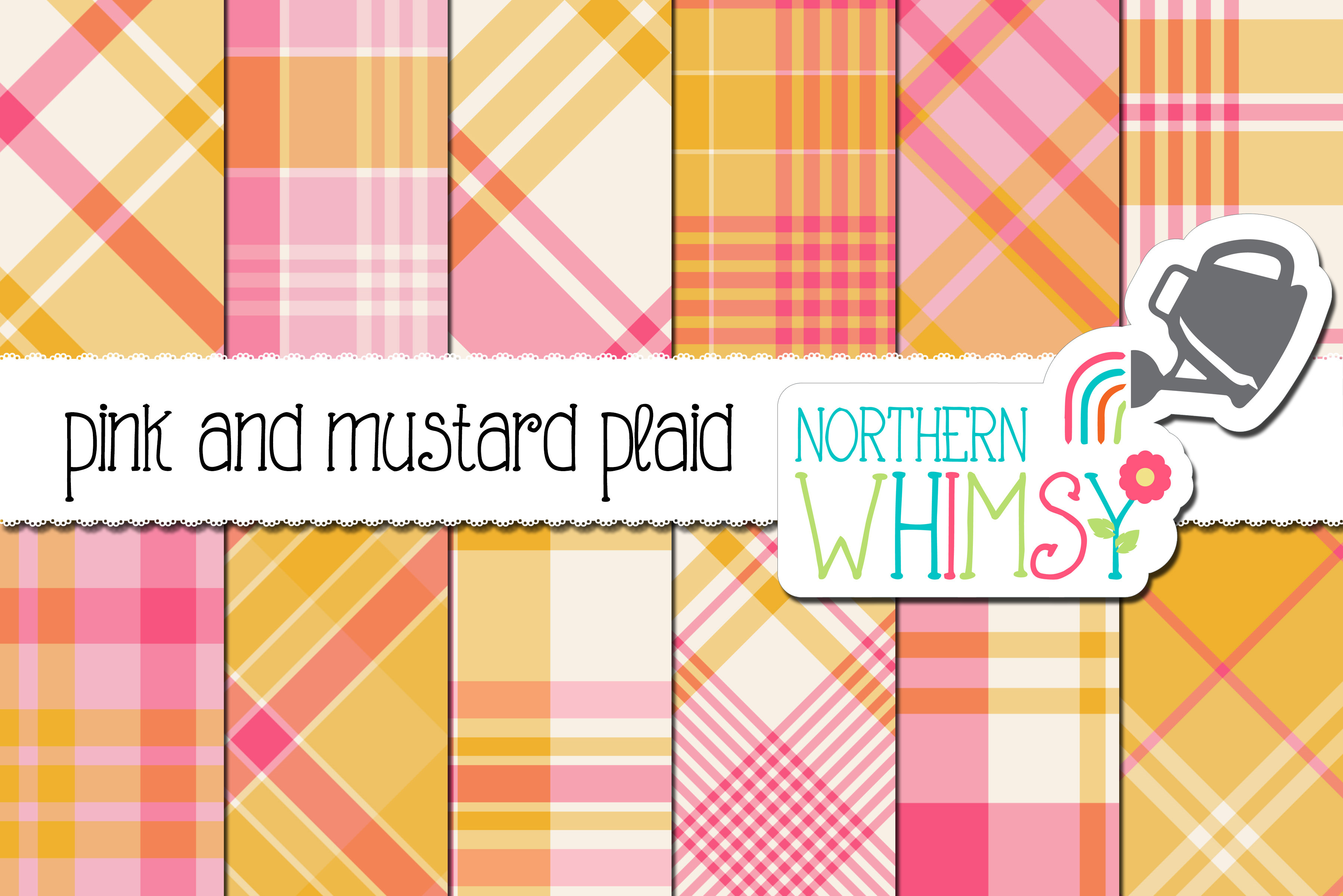 Pink & Mustard Yellow Plaid, a Pattern Graphic by Northern Whimsy ...