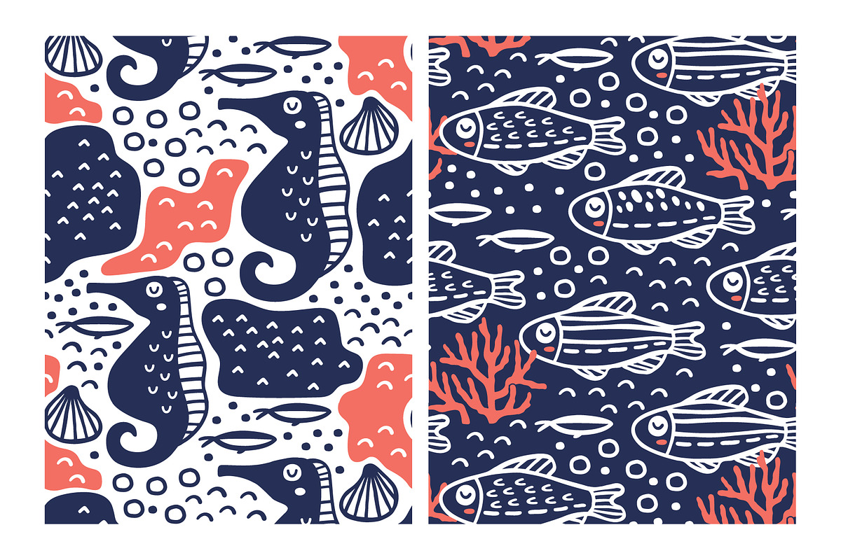 SEA LIFE | Seamless patterns pack, a Pattern Graphic by Nastya Tkachova (Photo 4 of 6)
