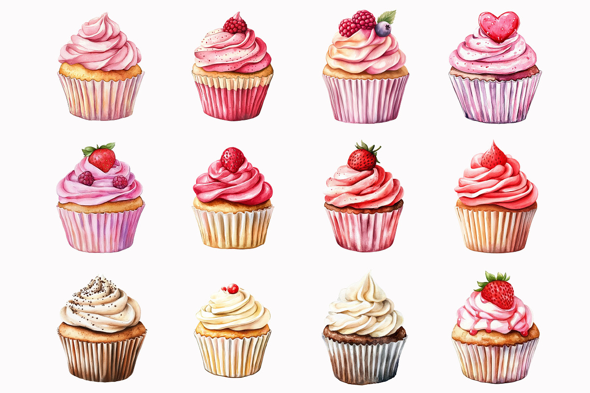 Watercolor Cupcakes Clipart, an Illustration by Design Market (Photo 3 of 5)