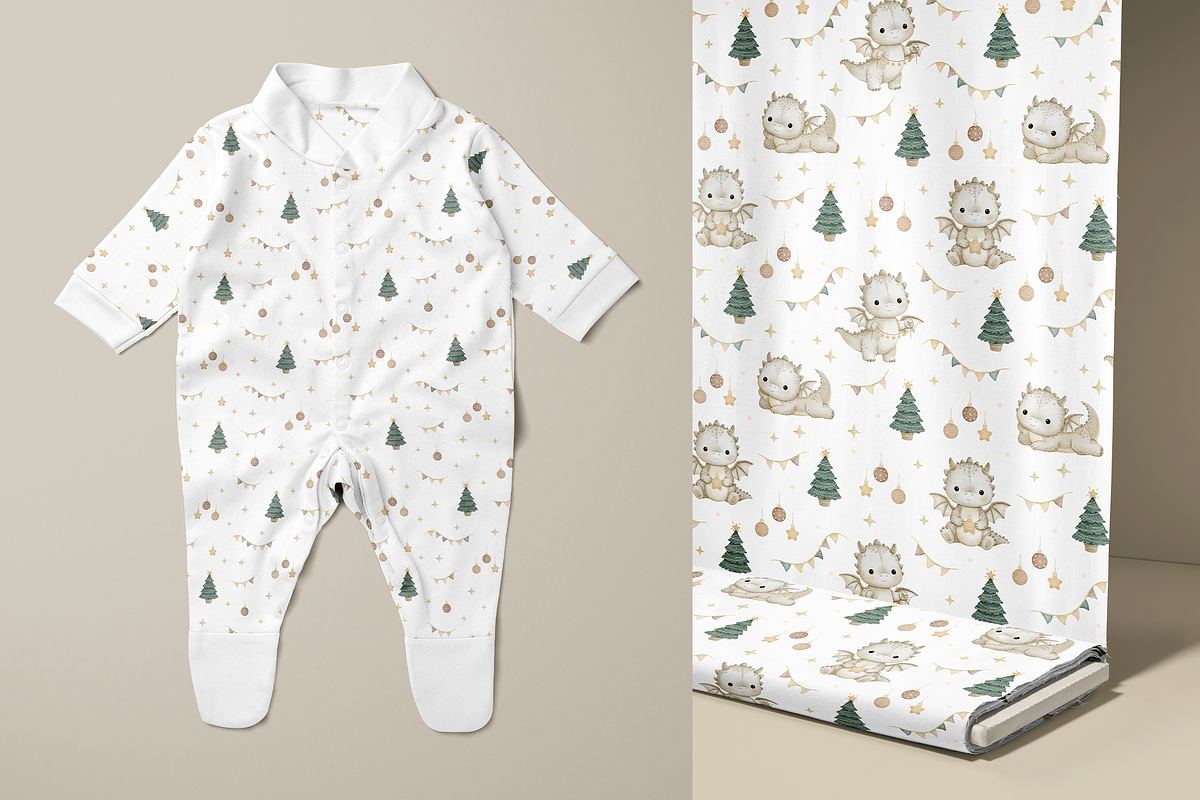 COZY CHRISTMAS DRAGON PATTERNS & PNG, a Pattern Graphic by tetiartline (Photo 3 of 4)