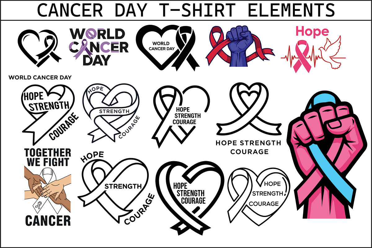 Cancer Day T Shirt Elements Bundle, a Healthcare Illustration by balal (Photo 1 of 29)