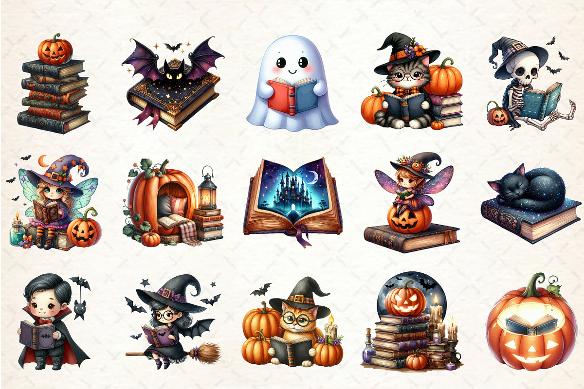 Halloween Reading Clipart, a Seasonal Illustration by Rose Art (Photo 7 of 7)