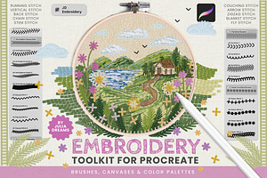 Embroidery Toolkit Procreate Brushes, a Brush Add-On by Julia Dreams