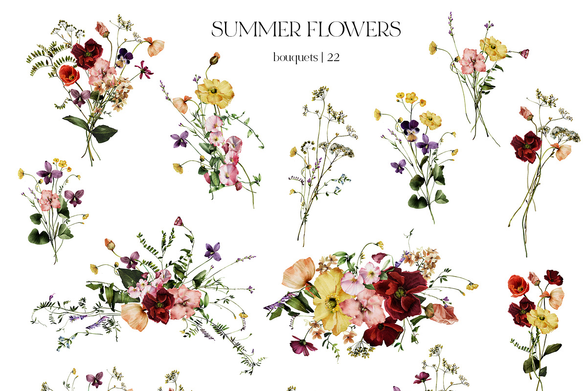 Field Flowers Watercolour Clipart, a Decorative Illustration by whiteheartdesign (Photo 3 of 20)