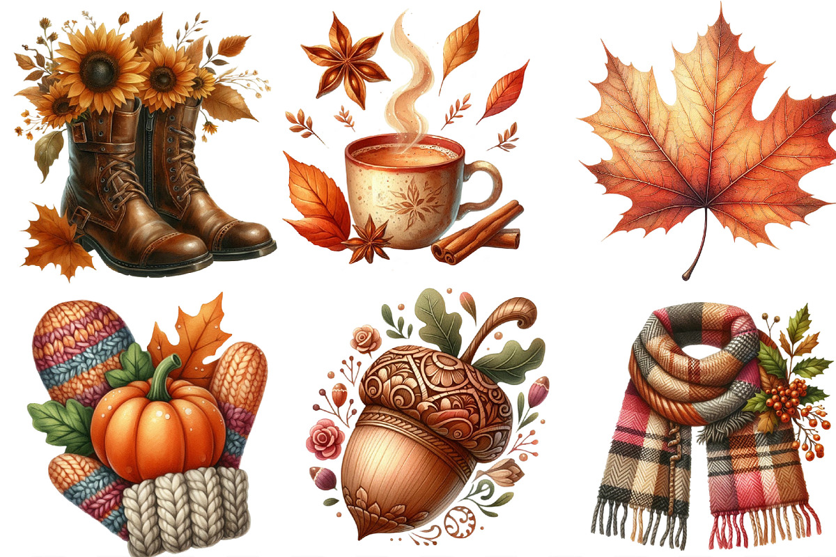 Watercolor Fall Season Clipart, an Illustration by Designking (Photo 3 of 4)