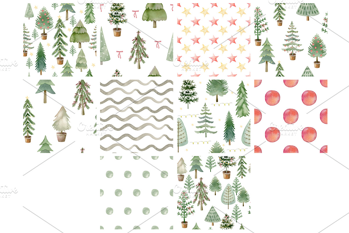 Watercolor Christmas trees clipart., a Decorative Illustration by TaPilipa (Photo 7 of 8)