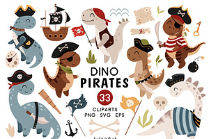 Dinosaurs Pirates Clipart, an Animal Illustration by JulzaArt