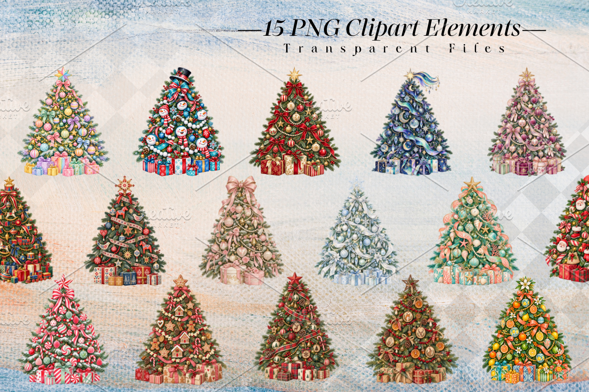 Hand Painted Christmas Tree Bundle, a Seasonal Illustration by Ink Gallery (Photo 2 of 11)