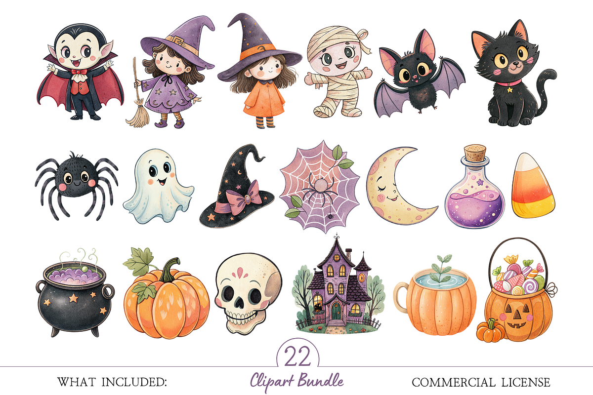 Watercolor Halloween PNG Bundle, a Seasonal Illustration by MockupWizard (Photo 2 of 4)