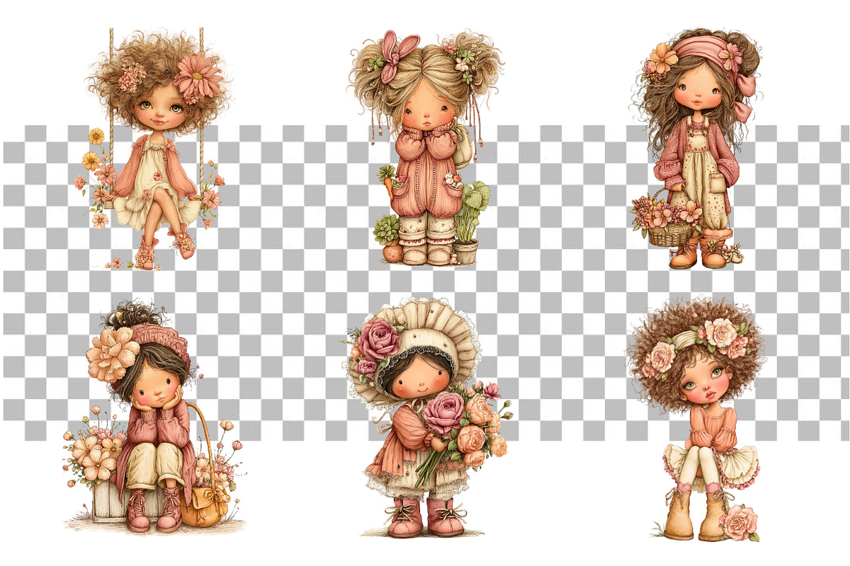Shabby Cottage Girl Clipart Bundle, a Seasonal Illustration by Daily.Designs (Photo 3 of 5)
