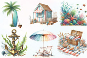Watercolor Nautical Beach Clipart, an Illustration by CraftArtStudio (Thumbnail 2 of 6)