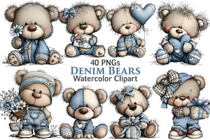 Denim Bears Clipart, an Illustration by Pixels.Craft